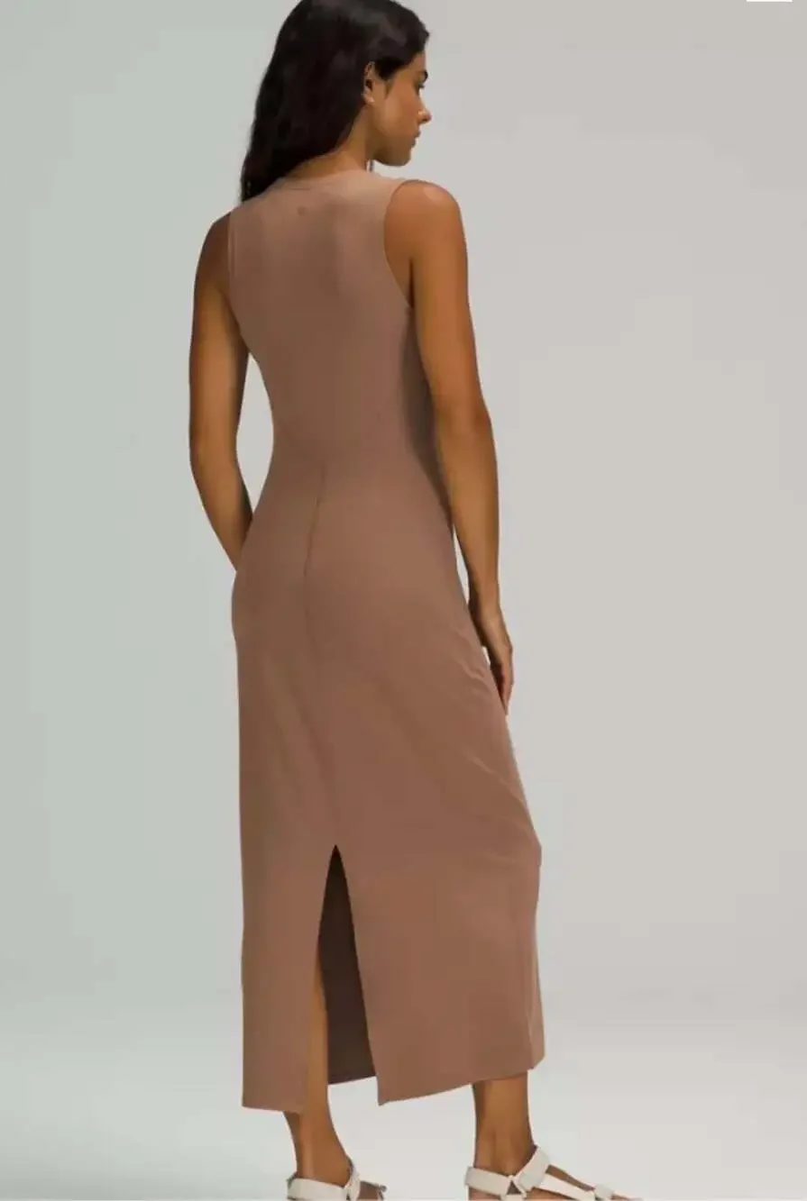 Lululemon All Aligned Ribbed Midi Dress, Taupe, XS - Picture 2 of 6